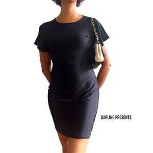 Little Black Bell Sleeve Dress Women Color Black Size M